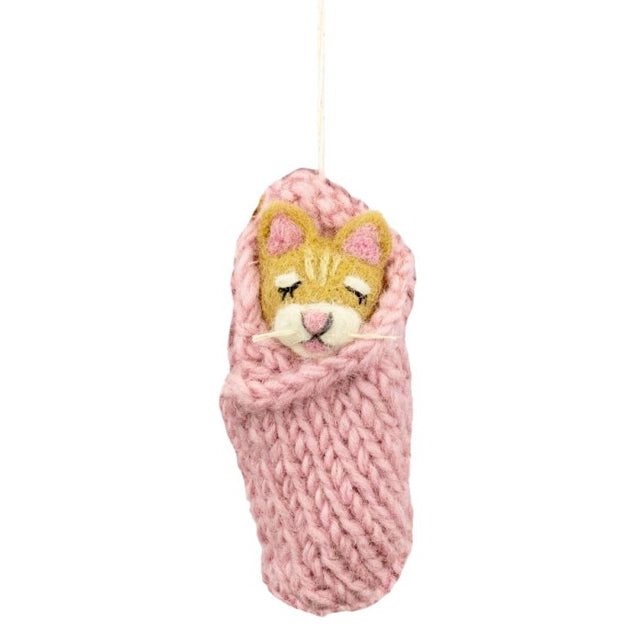 Cozy Pink Kitty Wool Ornament