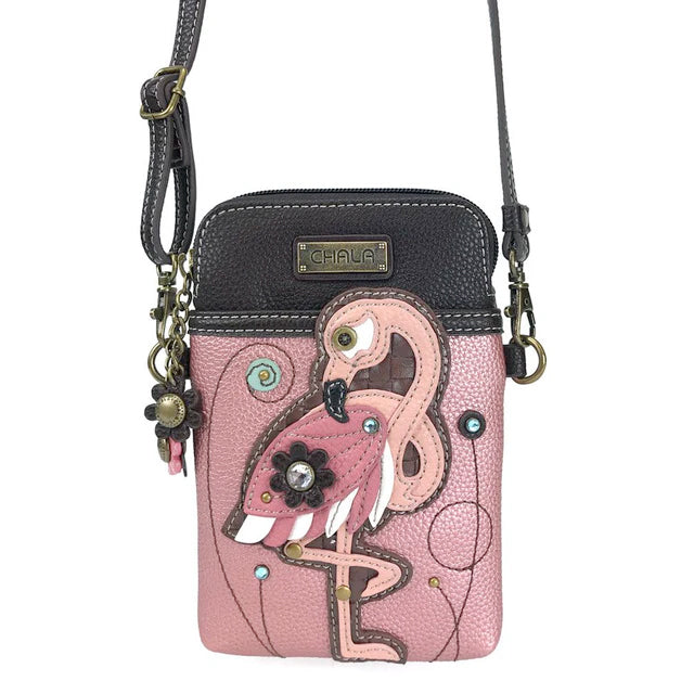 Flamingo Cellphone Crossbody in Glitter Pink