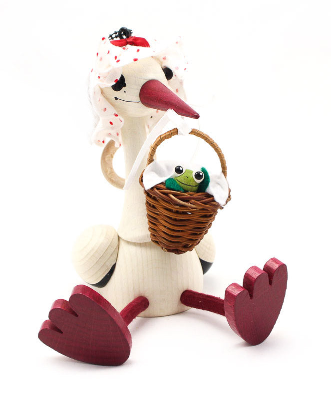 Stork With Baby Frog Handcrafted Wooden Jumpie