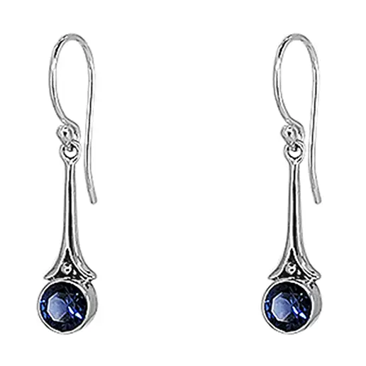 Sterling Silver Dangle Earrings with Blue Sapphire