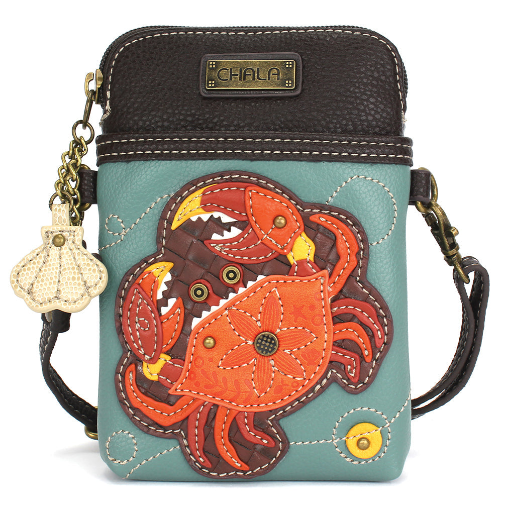 Crab Cellphone Crossbody in Orange with Teal by Chala