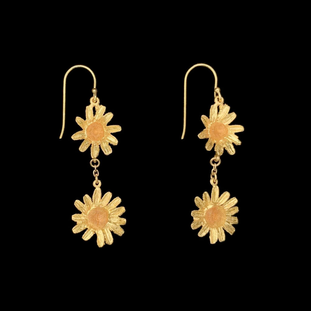 Golden Daisy 2-Flower Dangle Wire Earrings by Michael Michaud