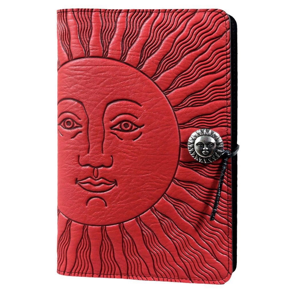 Large Leather Journal - Sun in Red