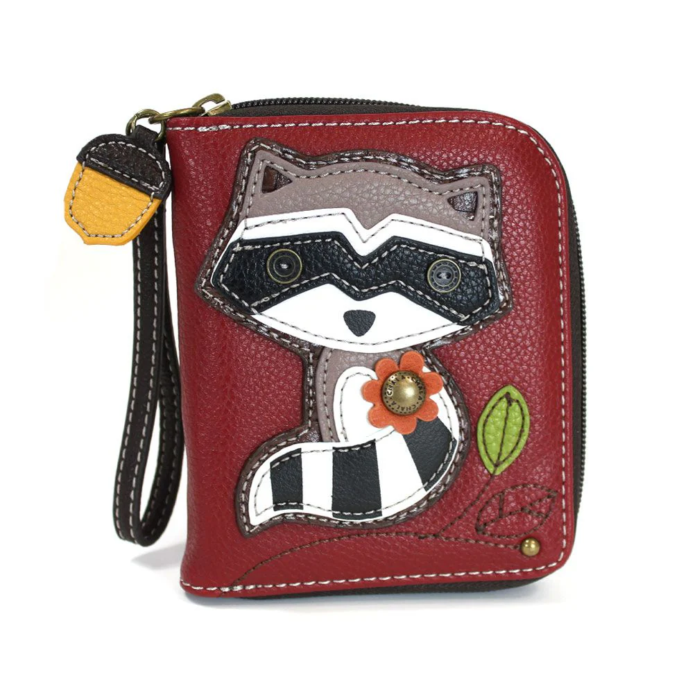 Raccoon Zip-Around Wallet in Burgundy