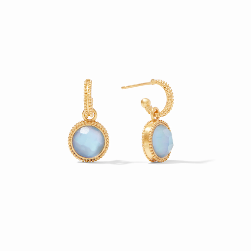 Fleur-de-Lis Hoop and Charm Earrings in Iridescent Chalcedony Blue by Julie Vos