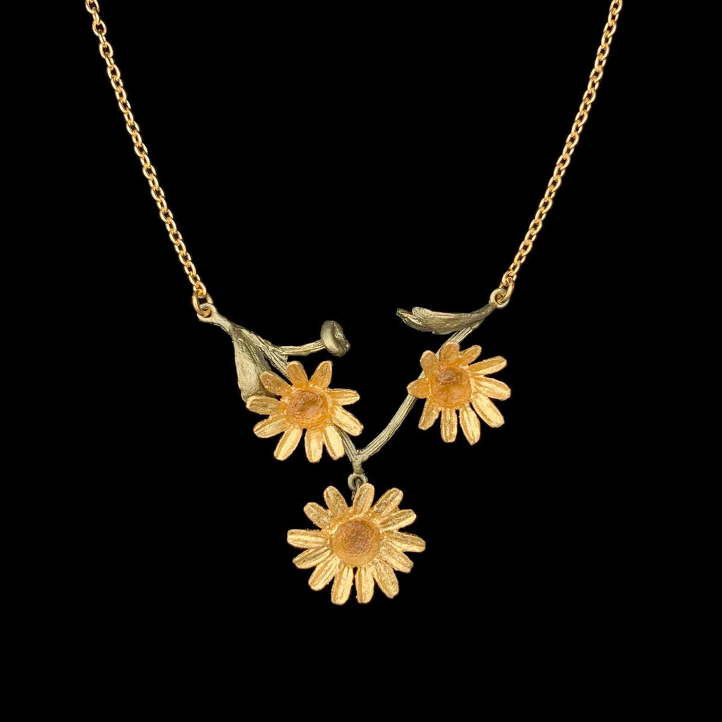 Golden Daisy 16 Inch Adjustable 3-Flower Necklace by Michael Michaud