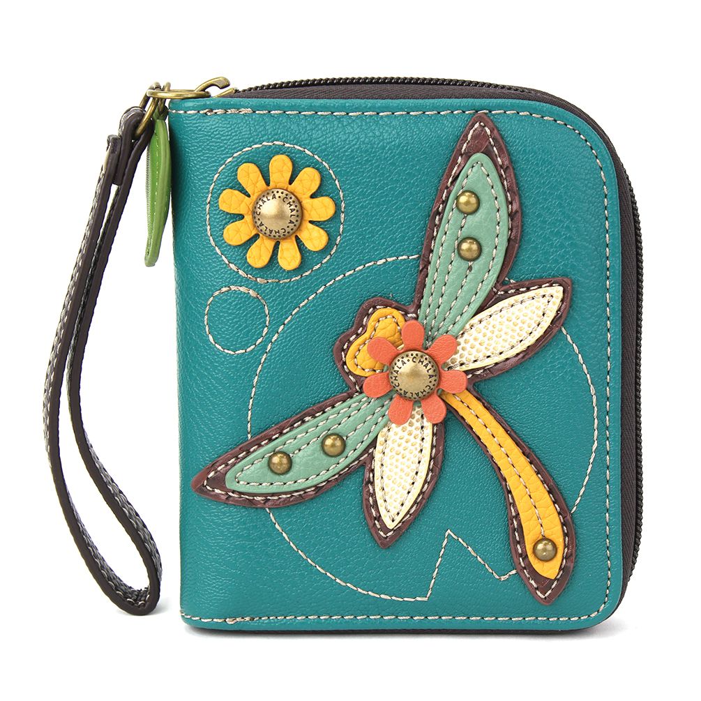 Dragonfly Zip-Around Wallet in Turquoise by Chala