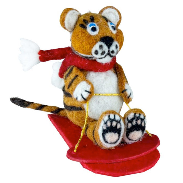 Sledding Tiger Wool Ornament