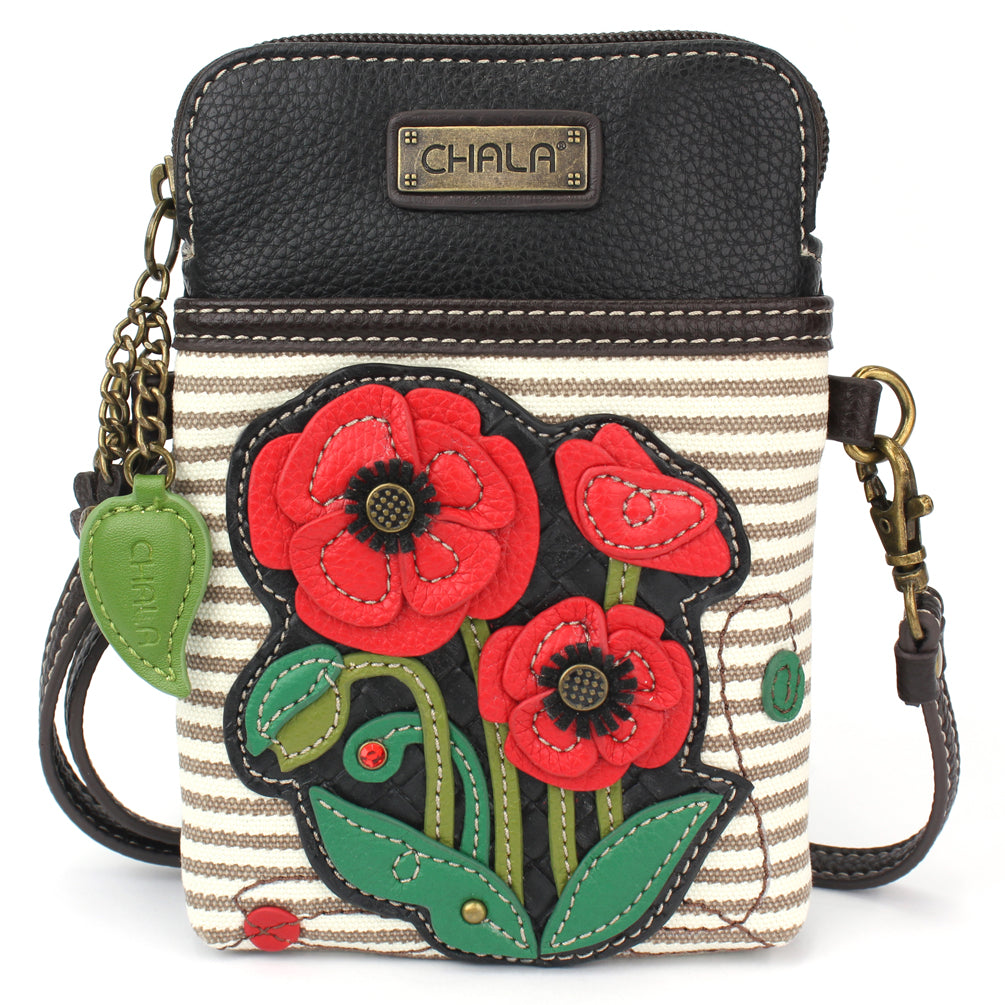 Red Poppy Cellphone Crossbody in Gray Stripe by Chala