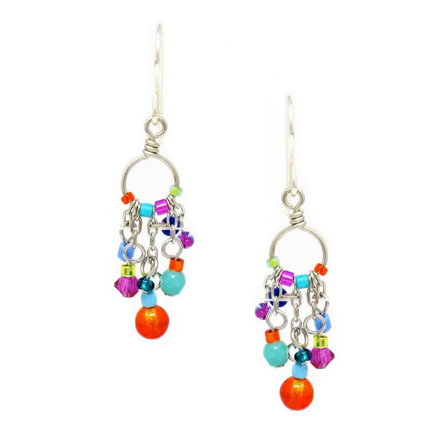 Multi Color Delicate Wire Circle with Drops Earrings by Firefly Jewelry