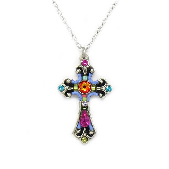 Multi Color Mosaic Cross Necklace by Firefly Jewelry