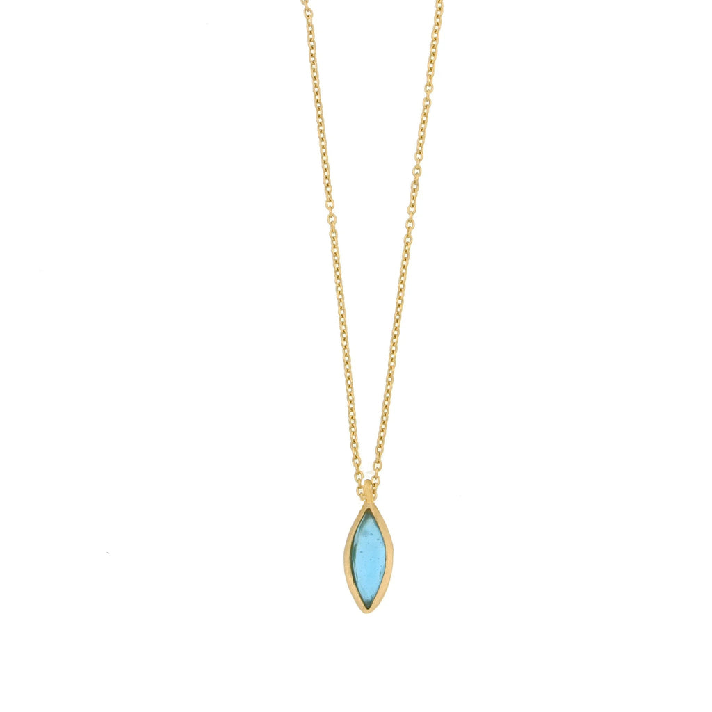 Turquoise Marquise 16 Inch Adjustable Dainty Pendant Necklace by Michael Michaud