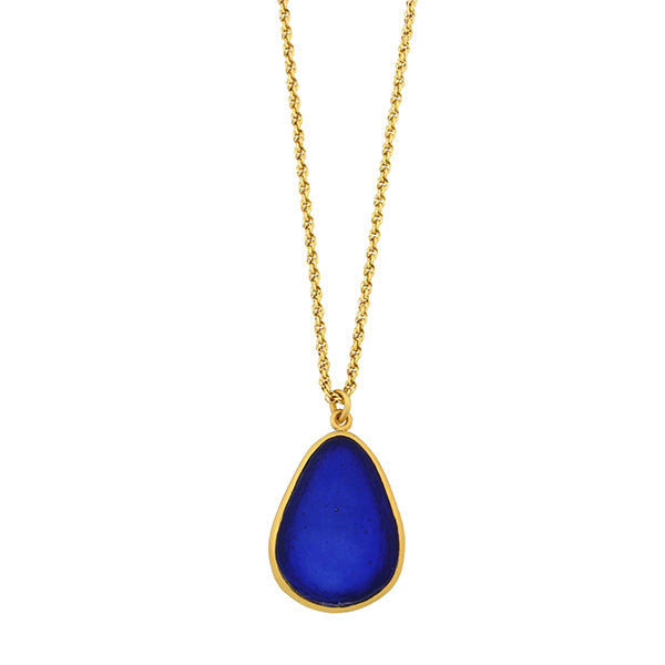Tear Drop Bubbles 16 Inch Adjustable Large Pendant Necklace - Cobalt by Michael Michaud