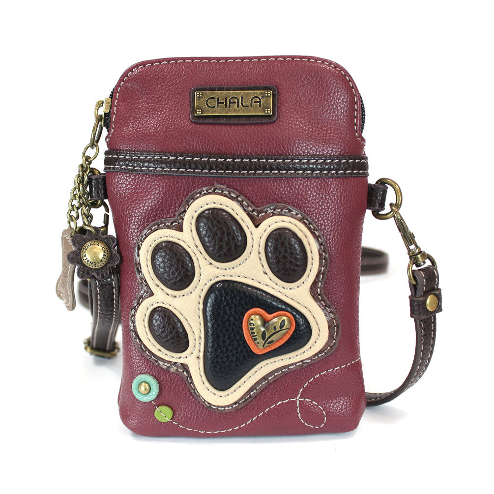 Paw Print Cellphone Crossbody in Ivory with Maroon by Chala
