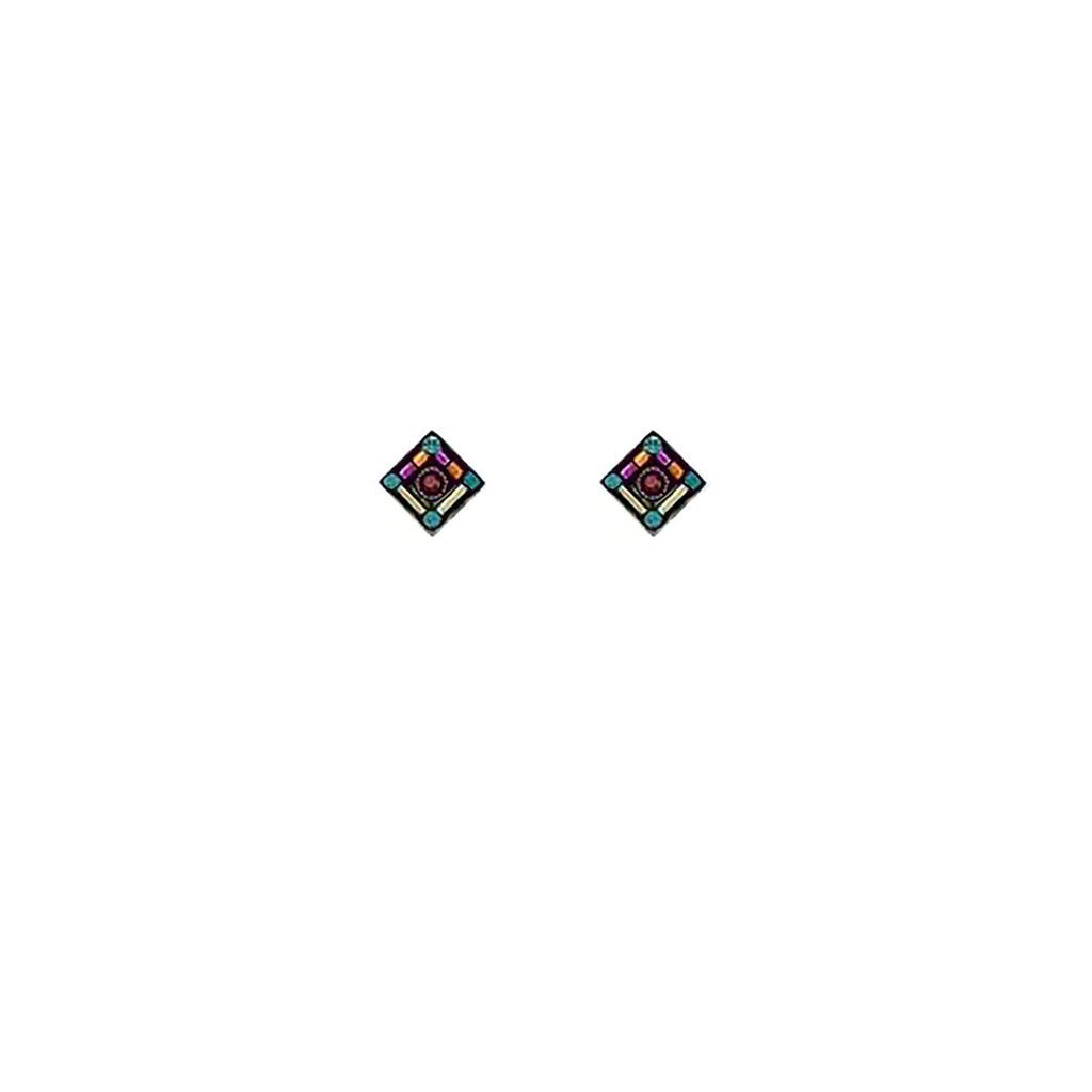 Multi Color Diamond Shape Stud Earrings by Firefly Jewelry