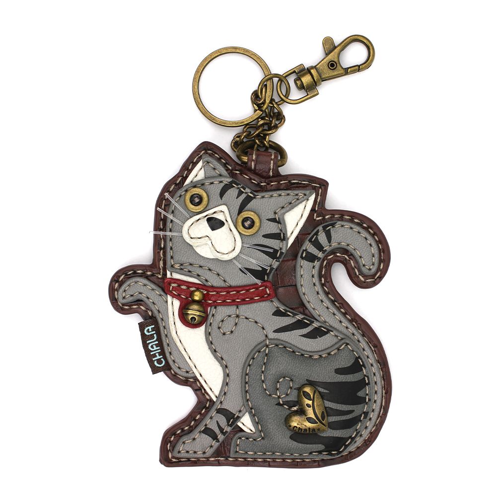 Tabby Cat Coin Purse and Key Chain in Gray by Chala