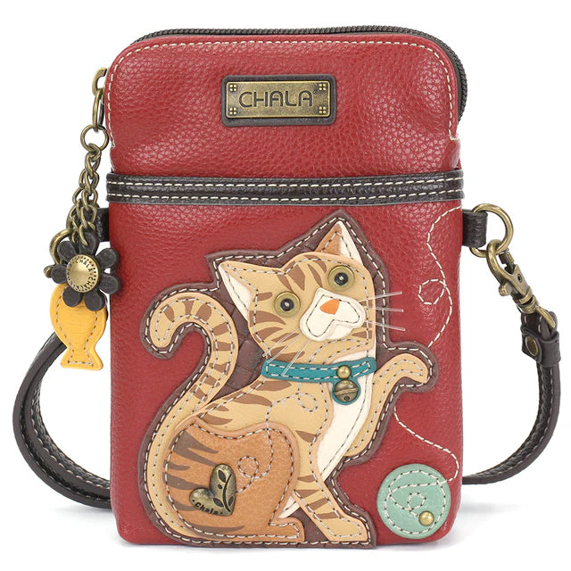 Tabby Cat Cellphone Crossbody in Orange and Burgundy