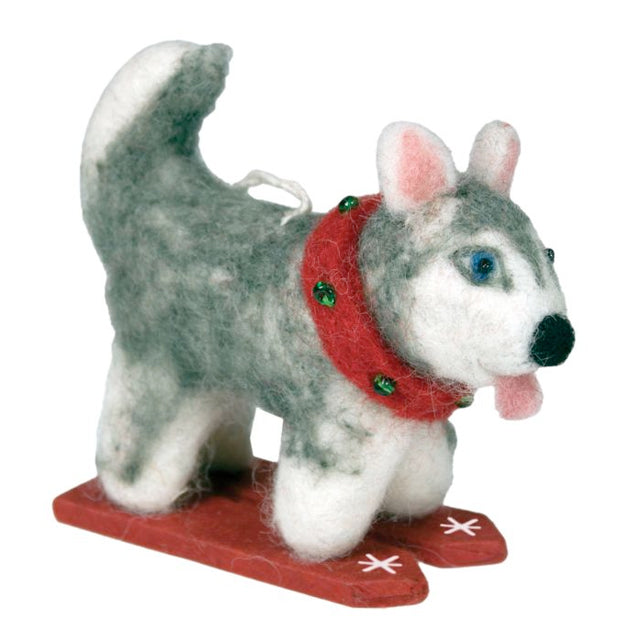 Skiing Husky Wool Ornament