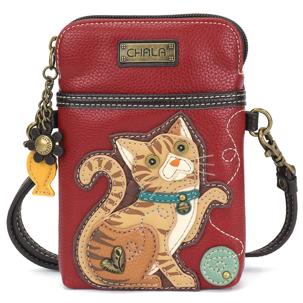Tabby Cat Cellphone Crossbody in Orange with Burgundy by Chala