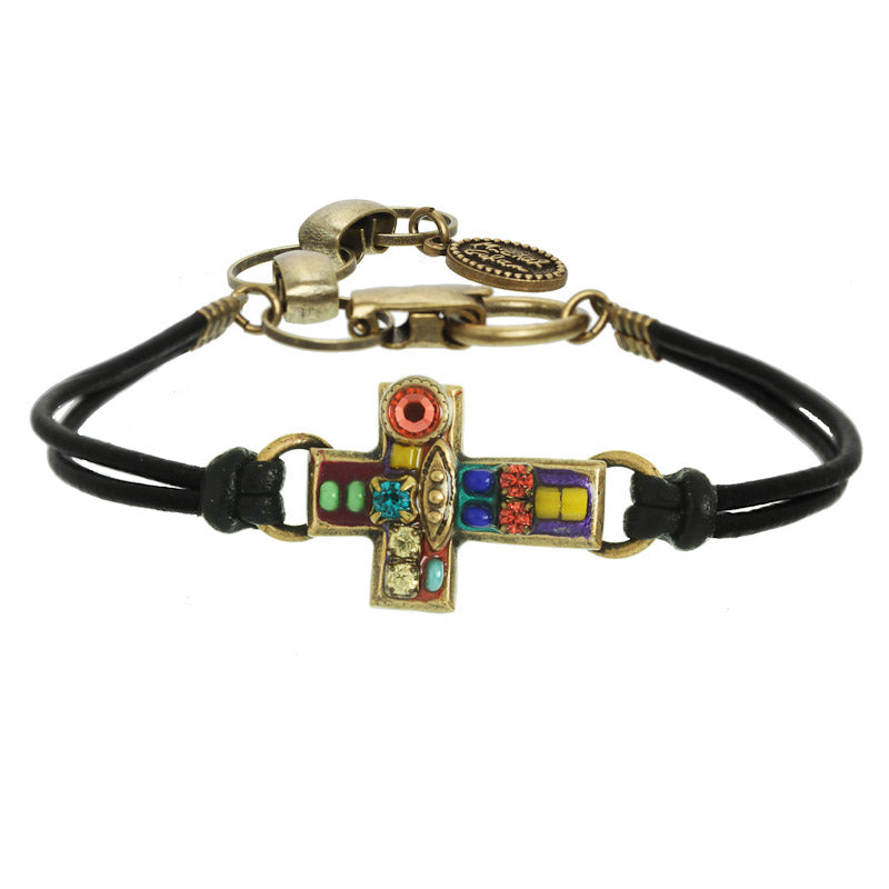 Multicolor Crystal Cross Leather Bracelet by Michal Golan