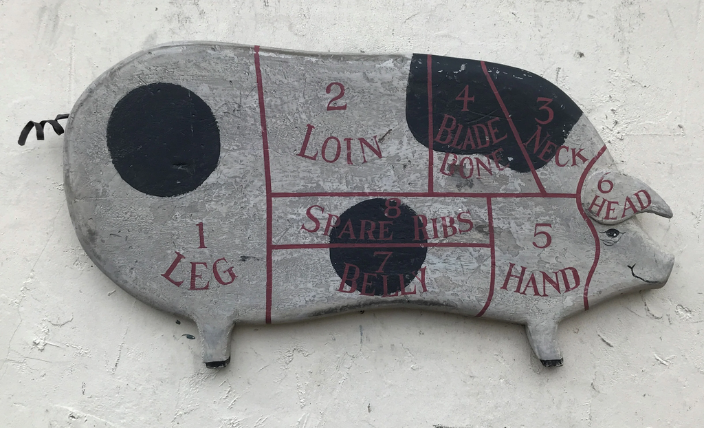 Pig (Black and White) Butcher's Chart Americana Art - 36" x 19"