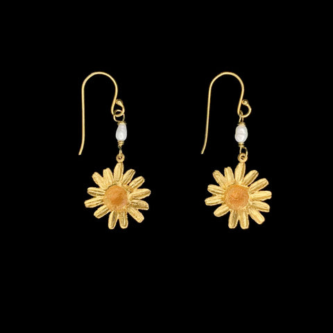 Golden Daisy Wire Earrings with Pearls by Michael Michaud