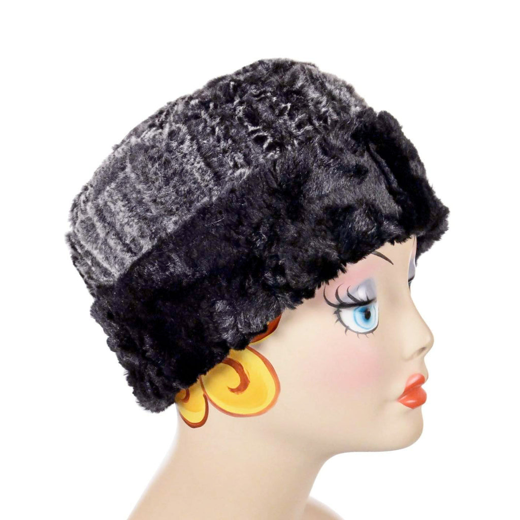 Rattle N Shake with Cuddly Black Luxury Faux Fur Cuffed Pillbox Hat Large