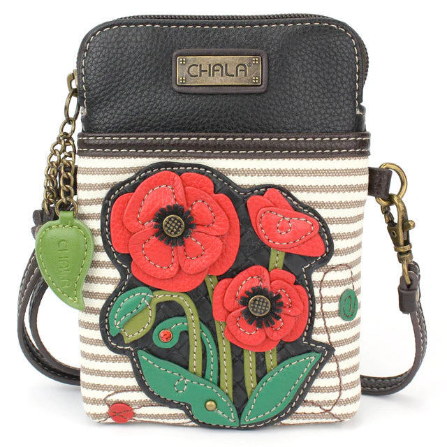 Red Poppy Cellphone Crossbody in Gray Stripe