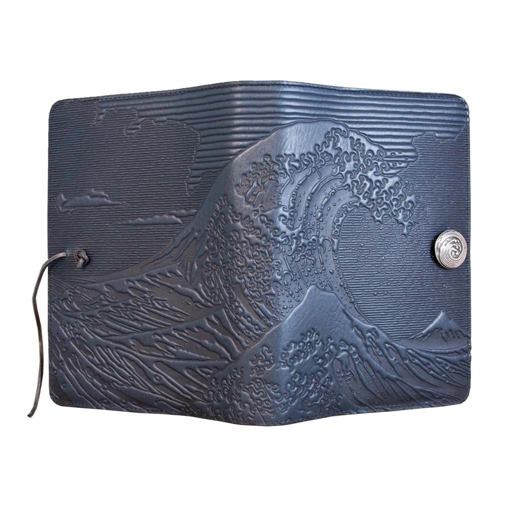 Large Leather Journal - Hokusai Wave in Navy
