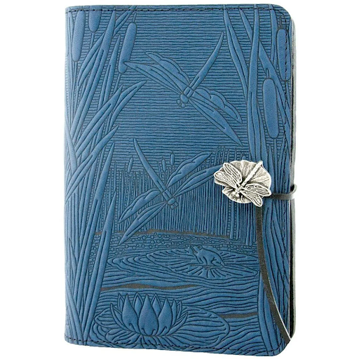 Small Leather Journal - Dragonfly Pond in Sky Blue
