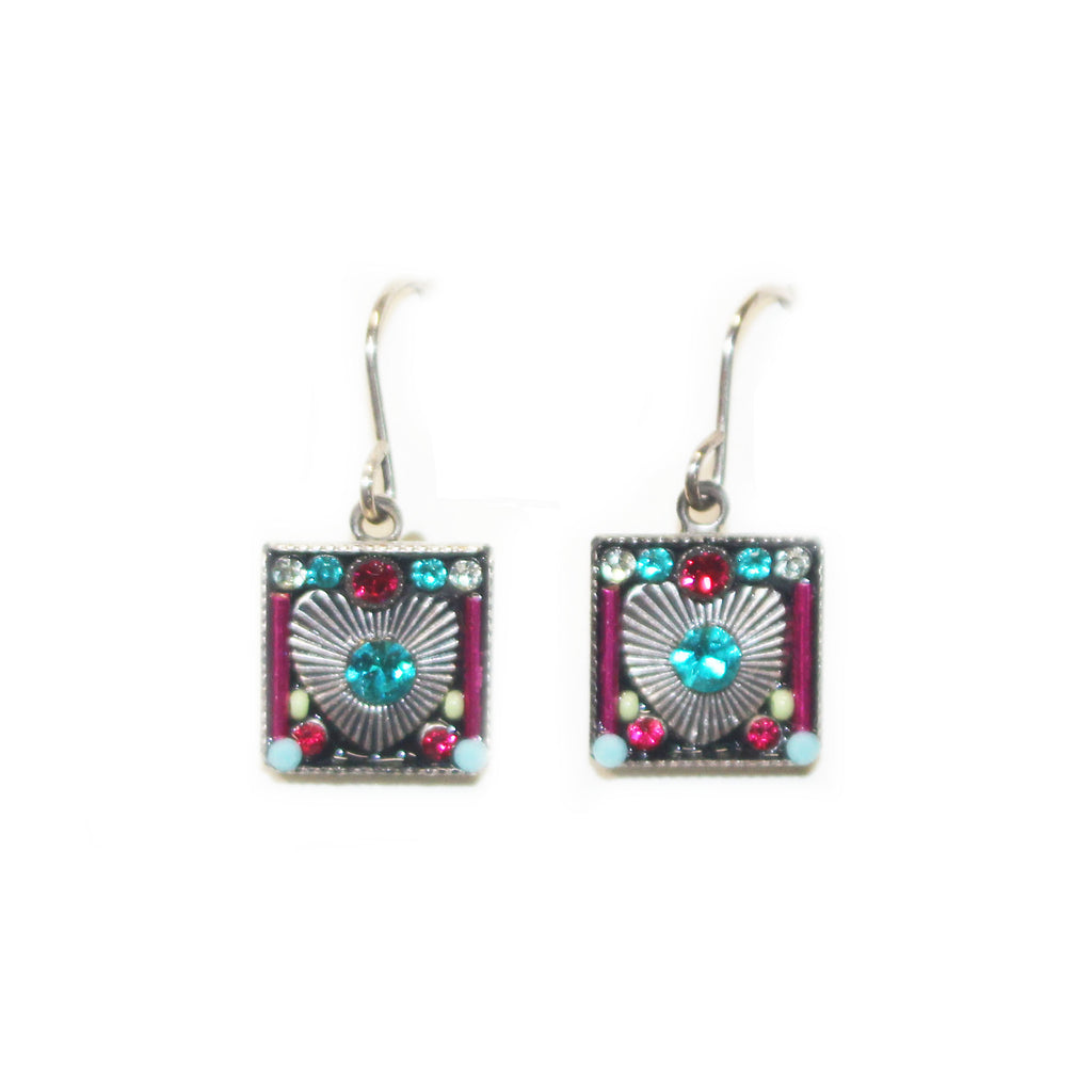 Blue Zircon Square Encased Heart Earrings by Firefly Jewelry