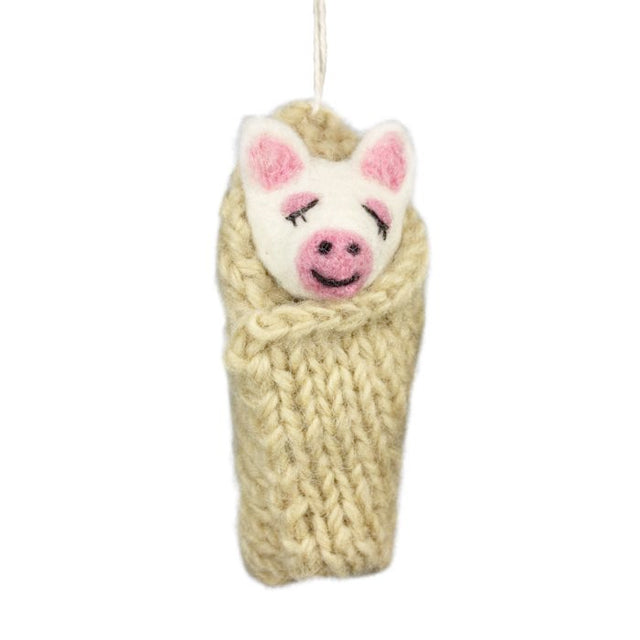 Cozy Piglet Wool Ornament