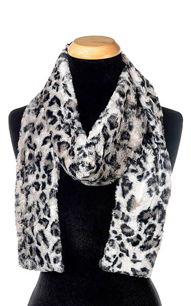 Savannah Cat in Gray with Cuddly Black Luxury Faux Fur Scarf