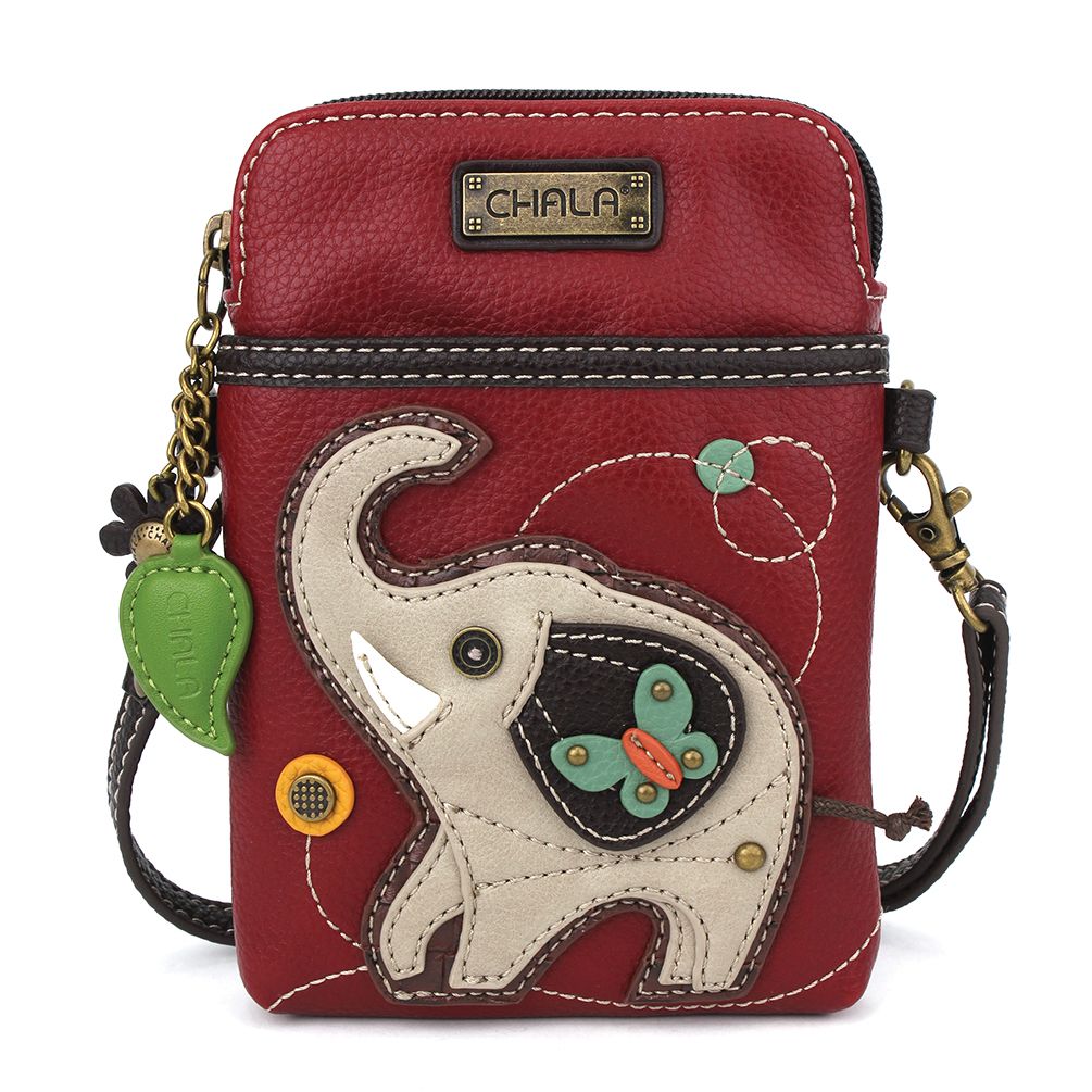 Gray Elephant Cellphone Crossbody in Burgundy by Chala