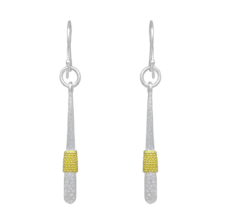 Sterling Silver Hammered Paddle Earrings with 18k Gold