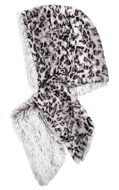 HOODY SCARF- SAVANNAH CAT IN GRAY WITH PEARL FOX