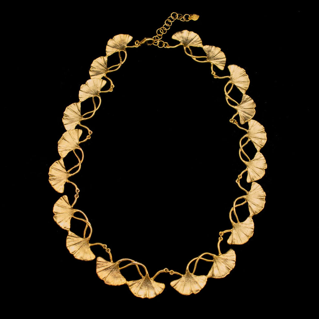 Ginkgo 24 K Gold over Silver 16 Inch Adjustable Necklace by Michael Michaud
