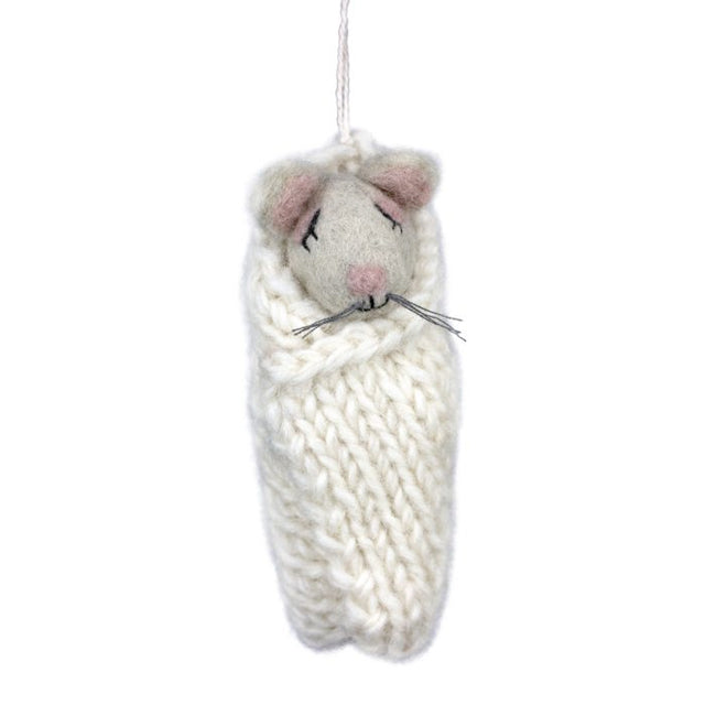 Cozy Gray Mouse Wool Ornament
