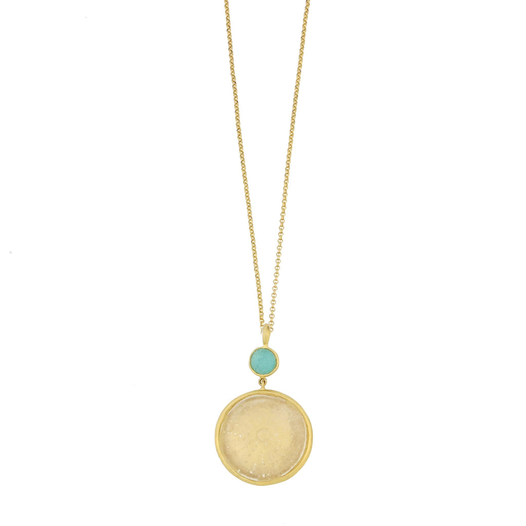 Turquoise and Clear Under the Sea 16 Inch Adjustable Large Sea Urchin Pendant Necklace by Michael Michaud