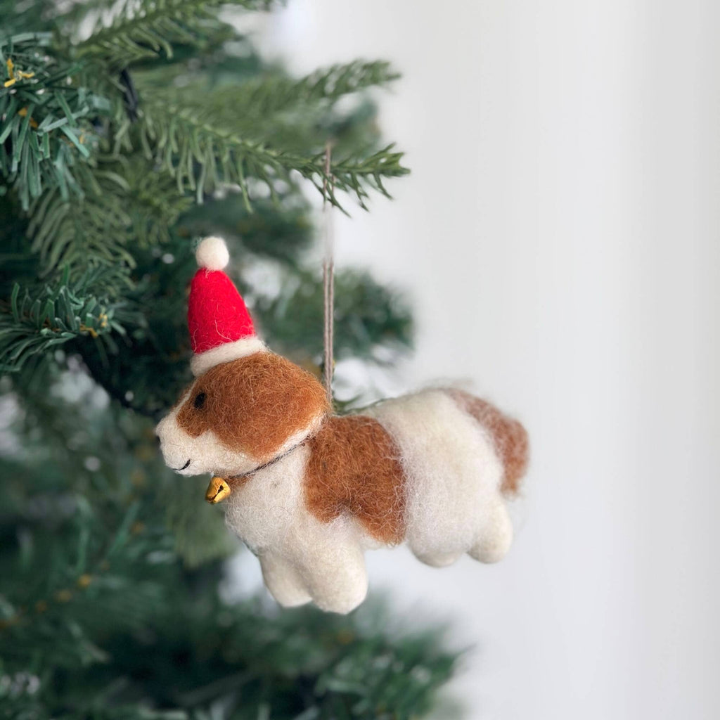 Cavalier King Charles Spaniel Dog with Christmas Hat Wool Ornament