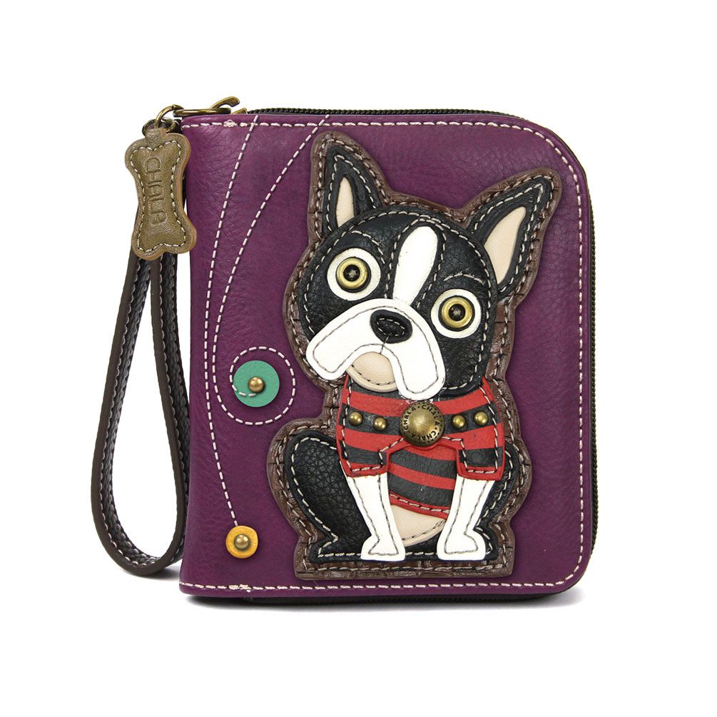 Boston Terrier Zip-Around Wallet in Purple by Chala