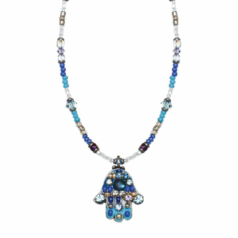 Multi Bright Blue Small Hamsa Beaded Necklace by Michal Golan