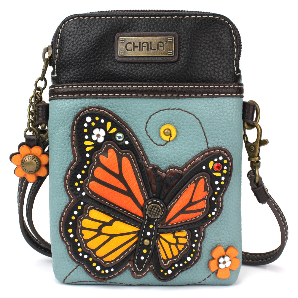 Monarch Butterfly Cellphone Crossbody in Blue by Chala