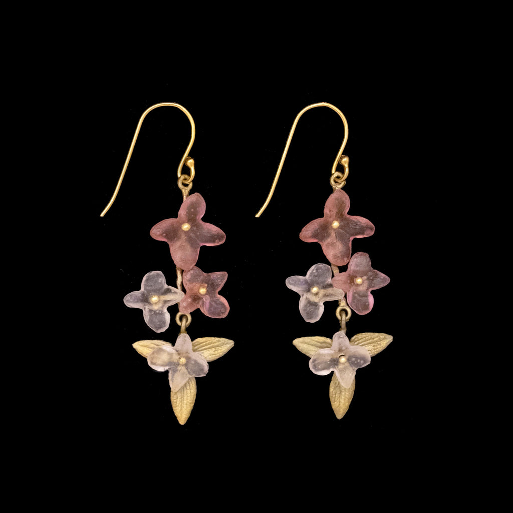 Pink Hydrangea Long Wire Earrings by Michael Michaud