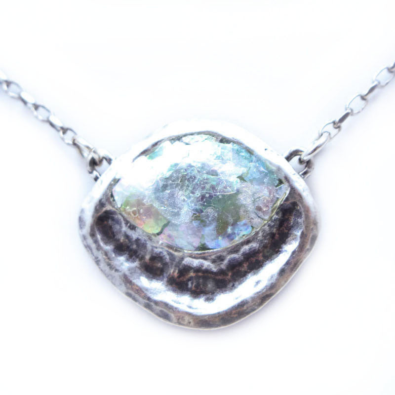 Sidways Eclipse Patina Roman Glass Necklace