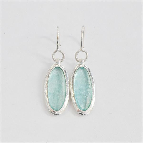 Elongated Oval Washed Roman Glass Earrings