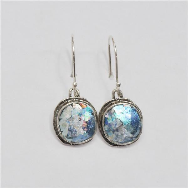 Simple Orbit Framed Round Patina Roman Glass Earrings