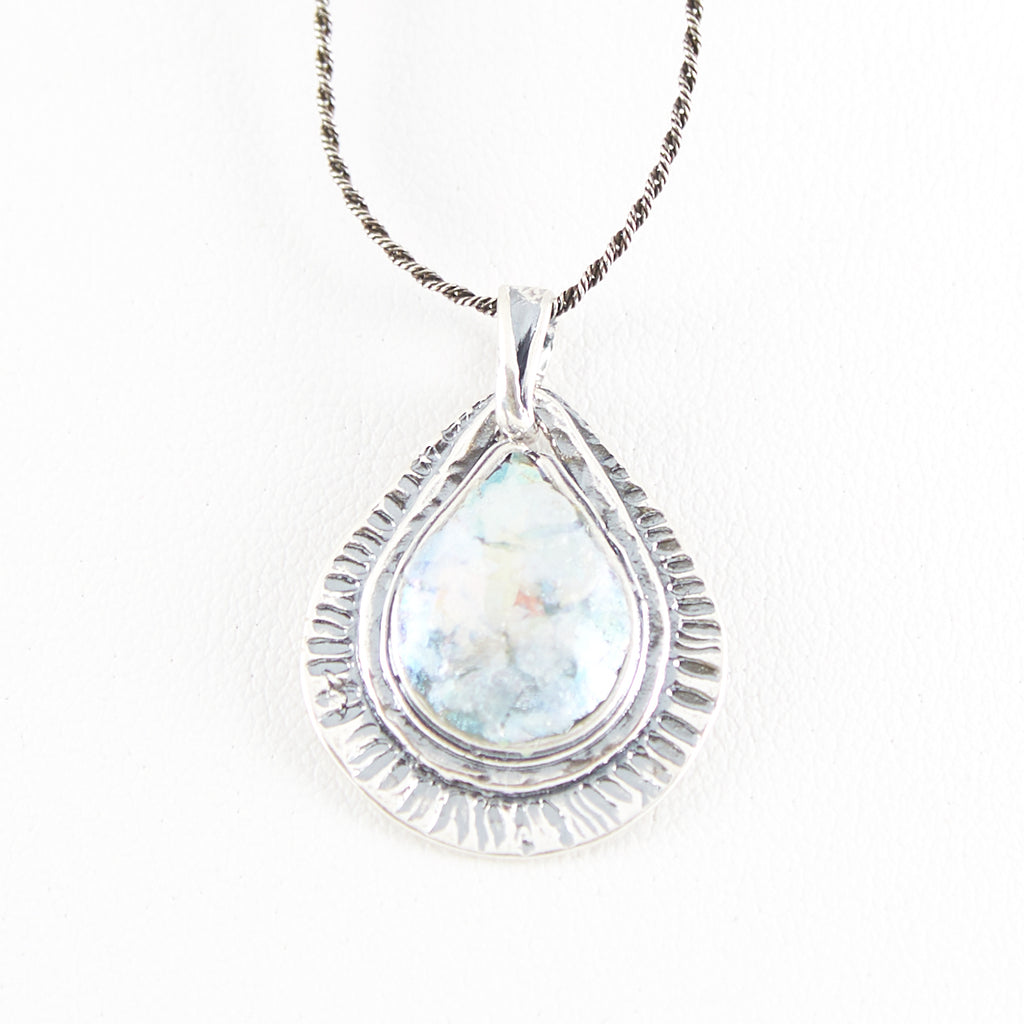 Hammered Silver Roman Glass Necklace