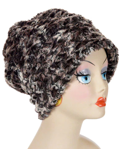 Cuddly Ivory with Calico Luxury Faux Fur Beanie Large