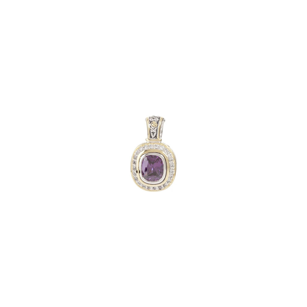 John Medeiros Amythest Rectangle Enhancer Pendant with Pave Cubic Zirconia